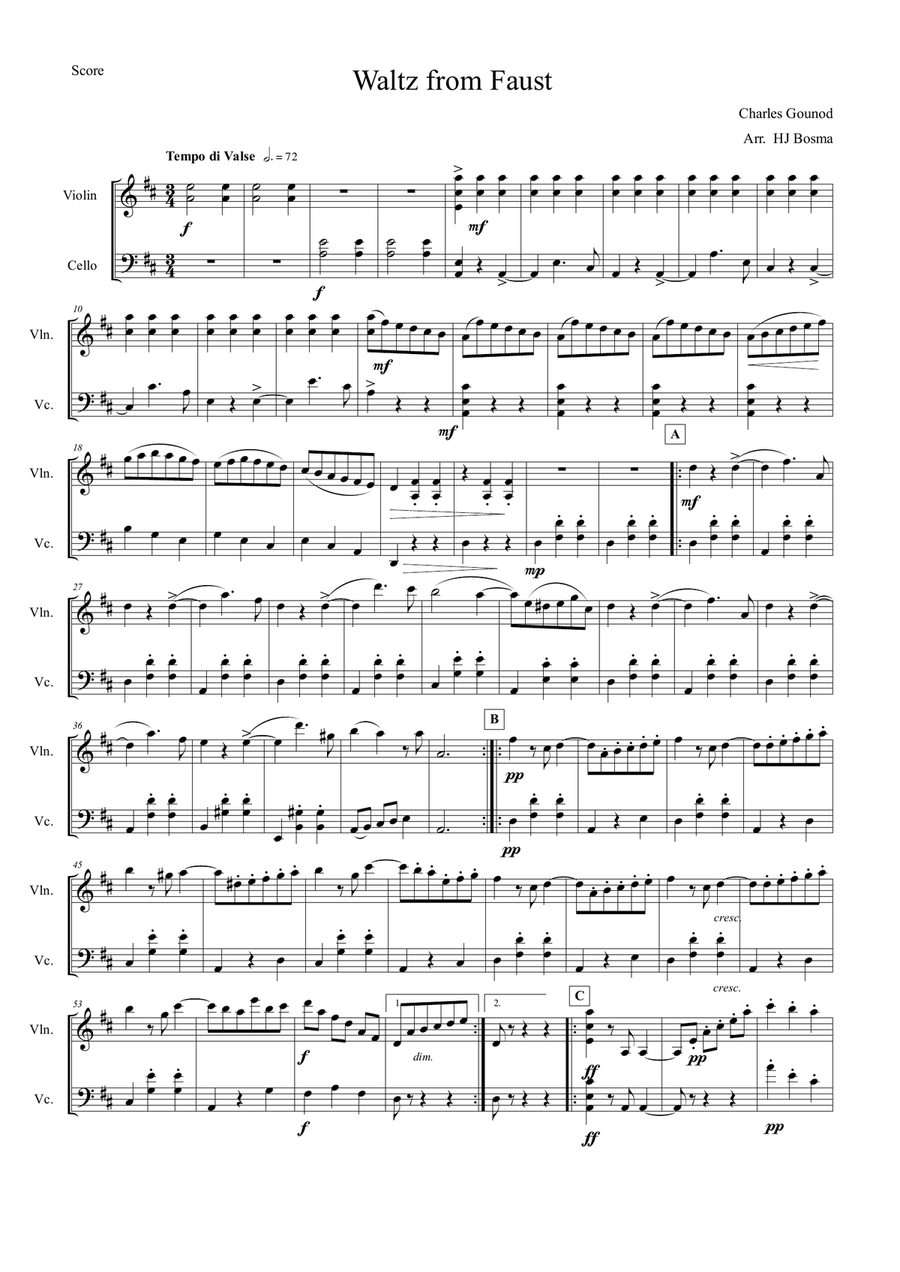 Gounod - Waltz from Faust - String duet String Duet scores gallery preview page 1