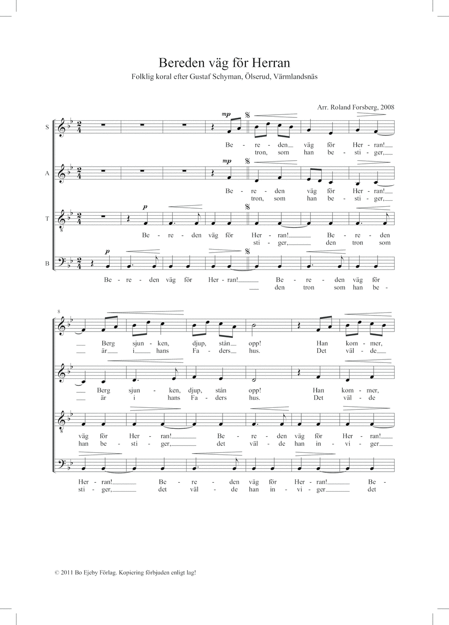 Bereden väg för Herran Bereden väg för Herran 4-Part scores gallery preview page 1