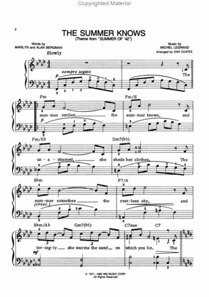 The Summer Knows (Theme from Summer of '42) by Michel Legrand Small Ensemble - Sheet Music
