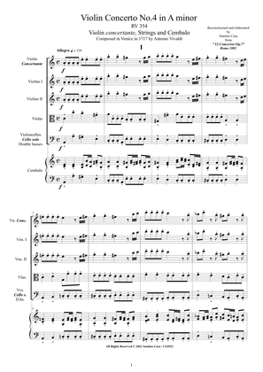 Book cover for Vivaldi - Violin Concerto No.4 in A minor RV 354 Op.7 for Violin, Strings and Cembalo