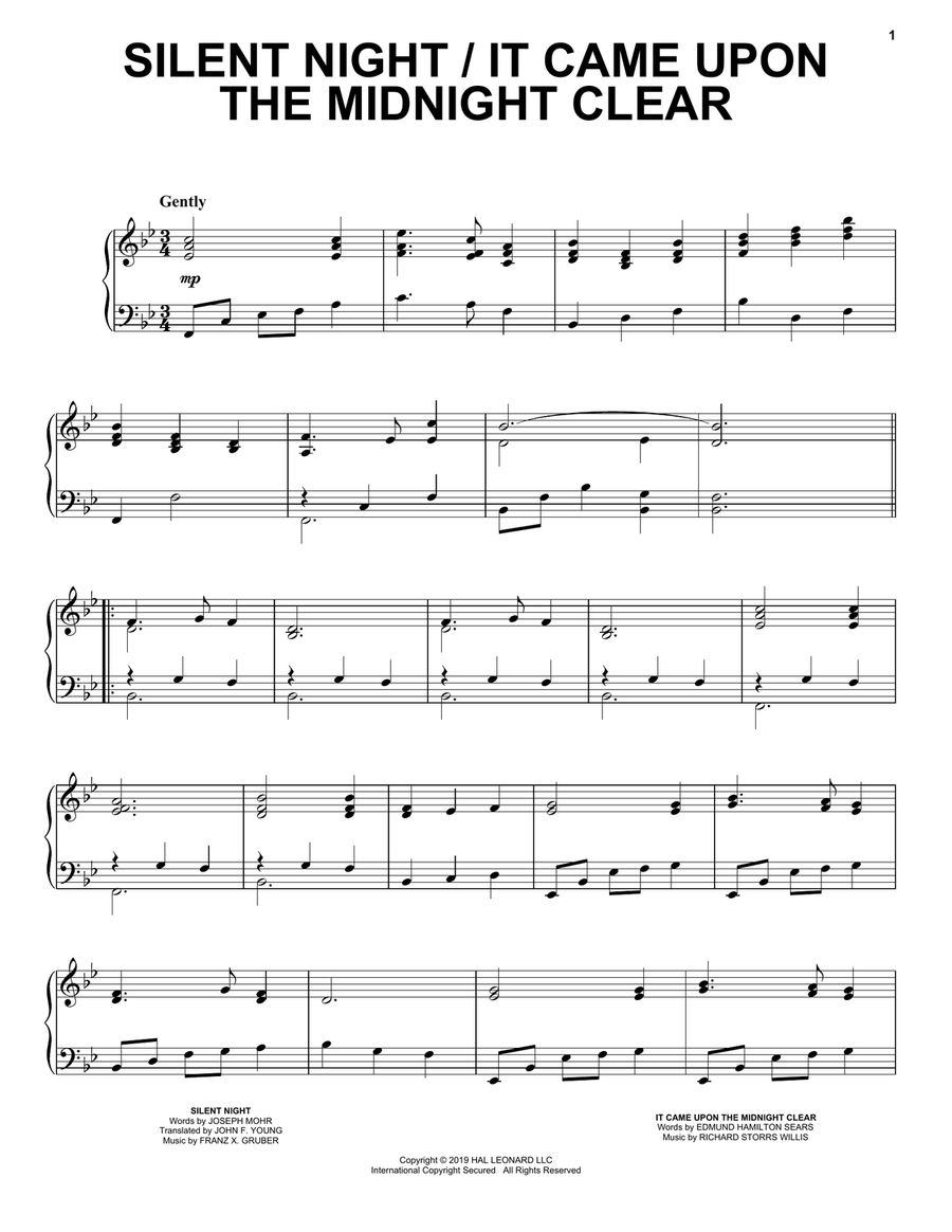 Silent Night / It Came Upon the Midnight Clear Piano Solo scores gallery preview page 1