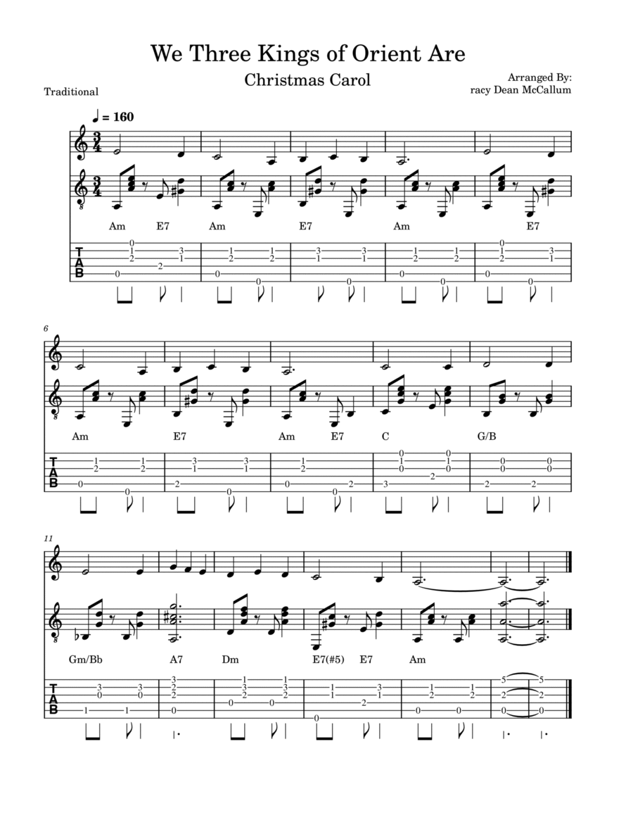 We Three Kings of Orient Are Guitar Tablature scores gallery preview page 1