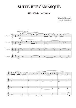 Book cover for Clair de Lune from "Suite Bergamasque" for Flute Quartet