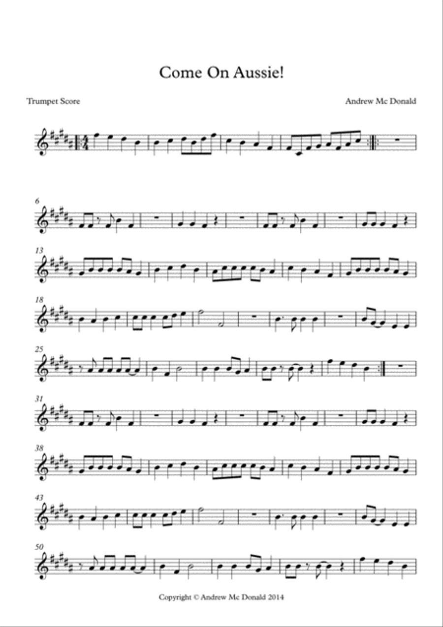 Come On Aussie Bb Trumpet Score B-Flat Trumpet scores gallery preview page 1