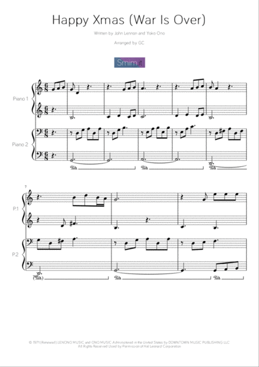 Happy Xmas (War Is Over) Happy Xmas (War Is Over) Piano scores gallery preview page 1