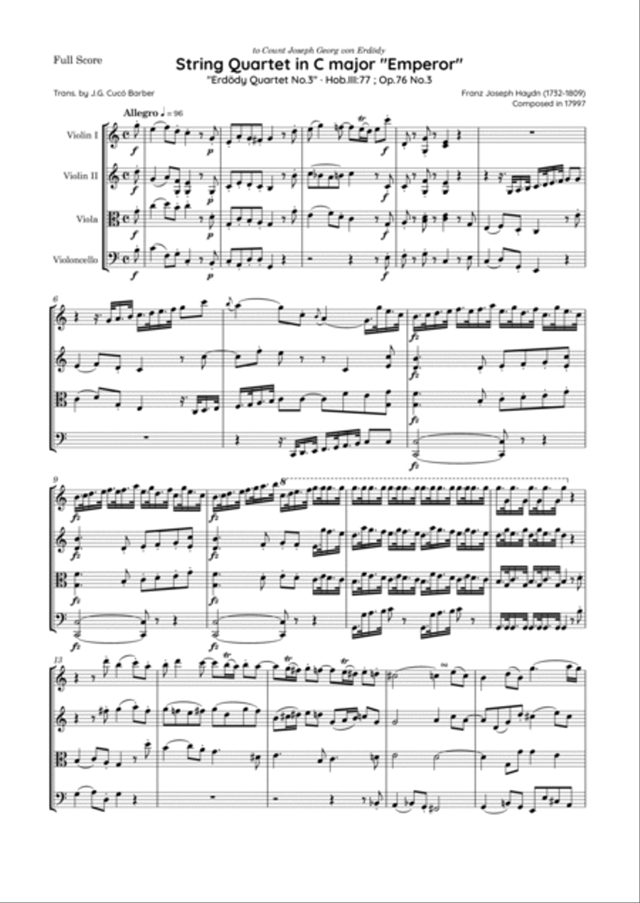 Haydn - String Quartet in C major, Hob.III:77 ; Op.76 No.3 