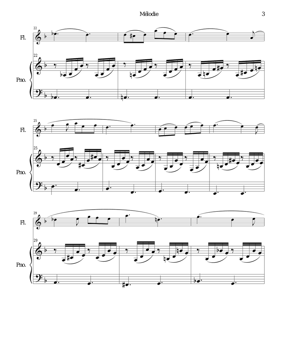 Melodie for flute, oboe, clarinet, or bassoon and piano Woodwind Quartet scores gallery preview page 3