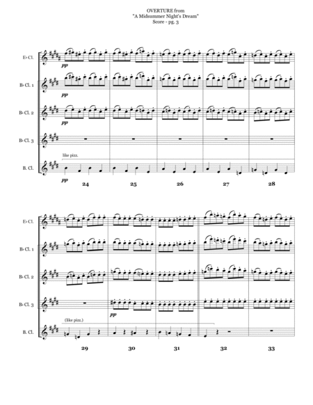 Overture to "A Midsummer Night's Dream" for Clarinet Quartet