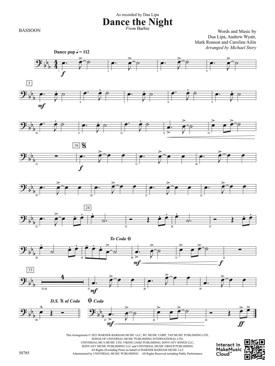 Dance the Night: Bassoon Concert Band scores gallery preview page 1