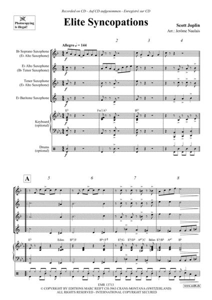 Elite Syncopations by Scott Joplin Saxophone Quartet - Sheet Music