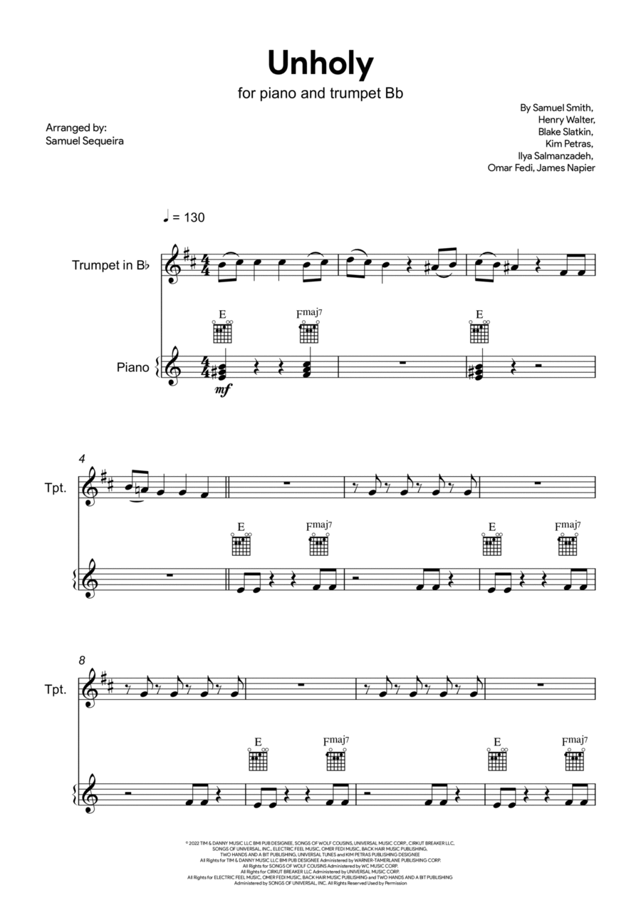 Unholy B-Flat Trumpet scores gallery preview page 1