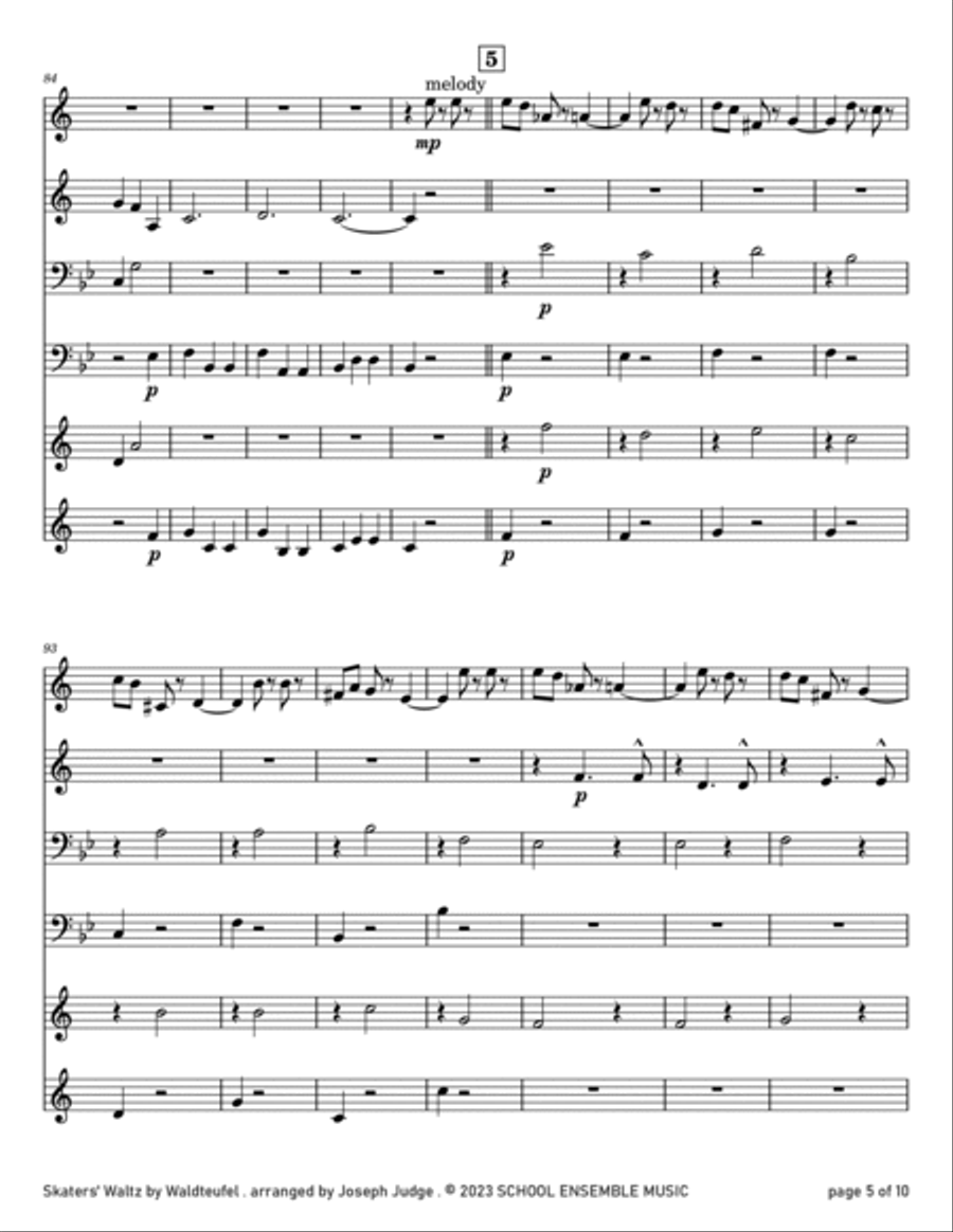 Skaters' Waltz by Waldteufel for Brass Quartet in Schools Brass Quartet scores gallery preview page 5