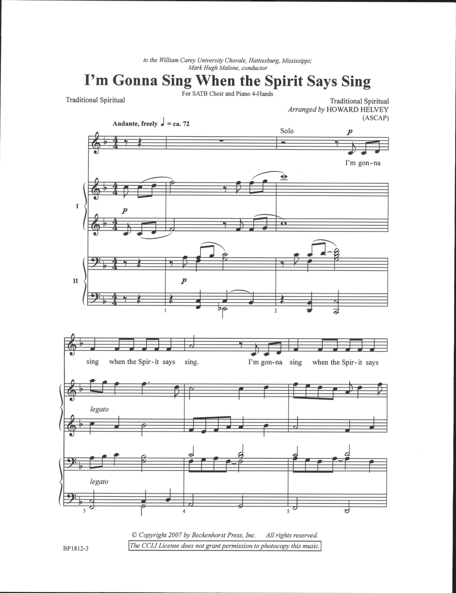 I'm Gonna Sing When the Spirit Says Sing (SATB) 4-Part scores gallery preview page 2