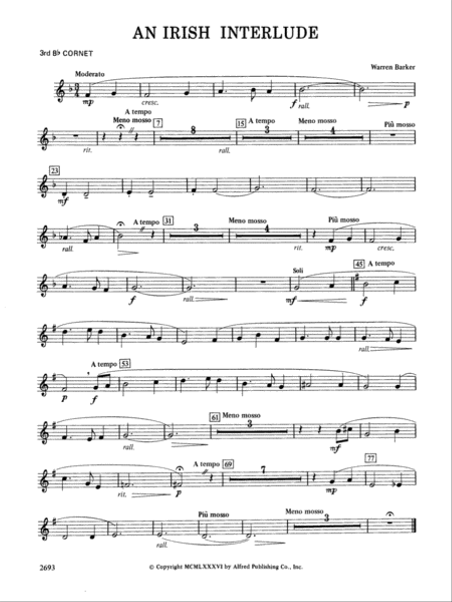 An Irish Interlude: 3rd B-flat Cornet Concert Band scores gallery preview page 1