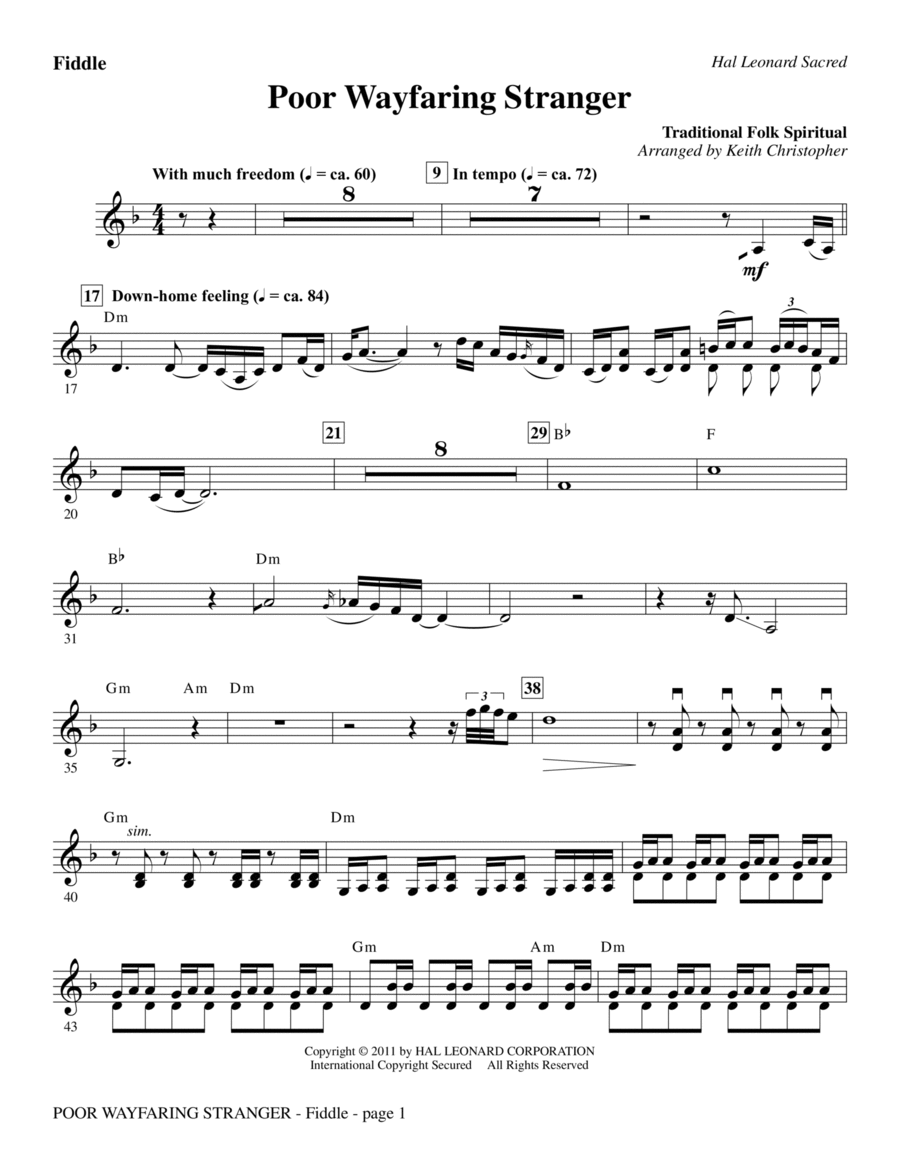 Poor Wayfaring Stranger - Fiddle Choir scores gallery preview page 1