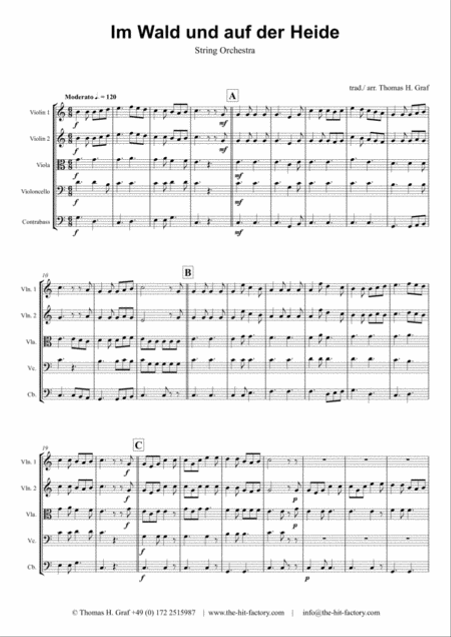 Im Wald und auf der Heide - German March/Octoberfest - String Orchestra String Quartet scores gallery preview page 1