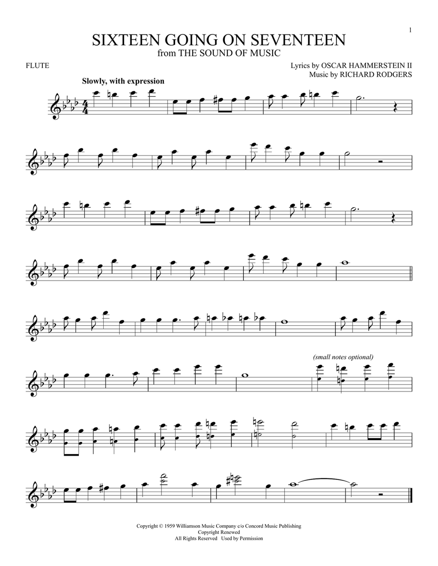 Sixteen Going On Seventeen Flute Solo scores gallery preview page 1
