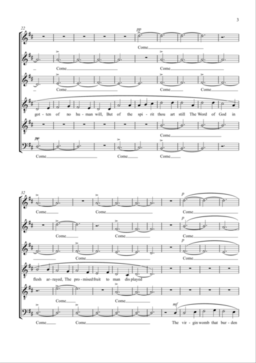 "Come, Thou Redeemer" Advent/Christmas carol for choir SSATTB, traditional arr. Simon Peberdy image number null