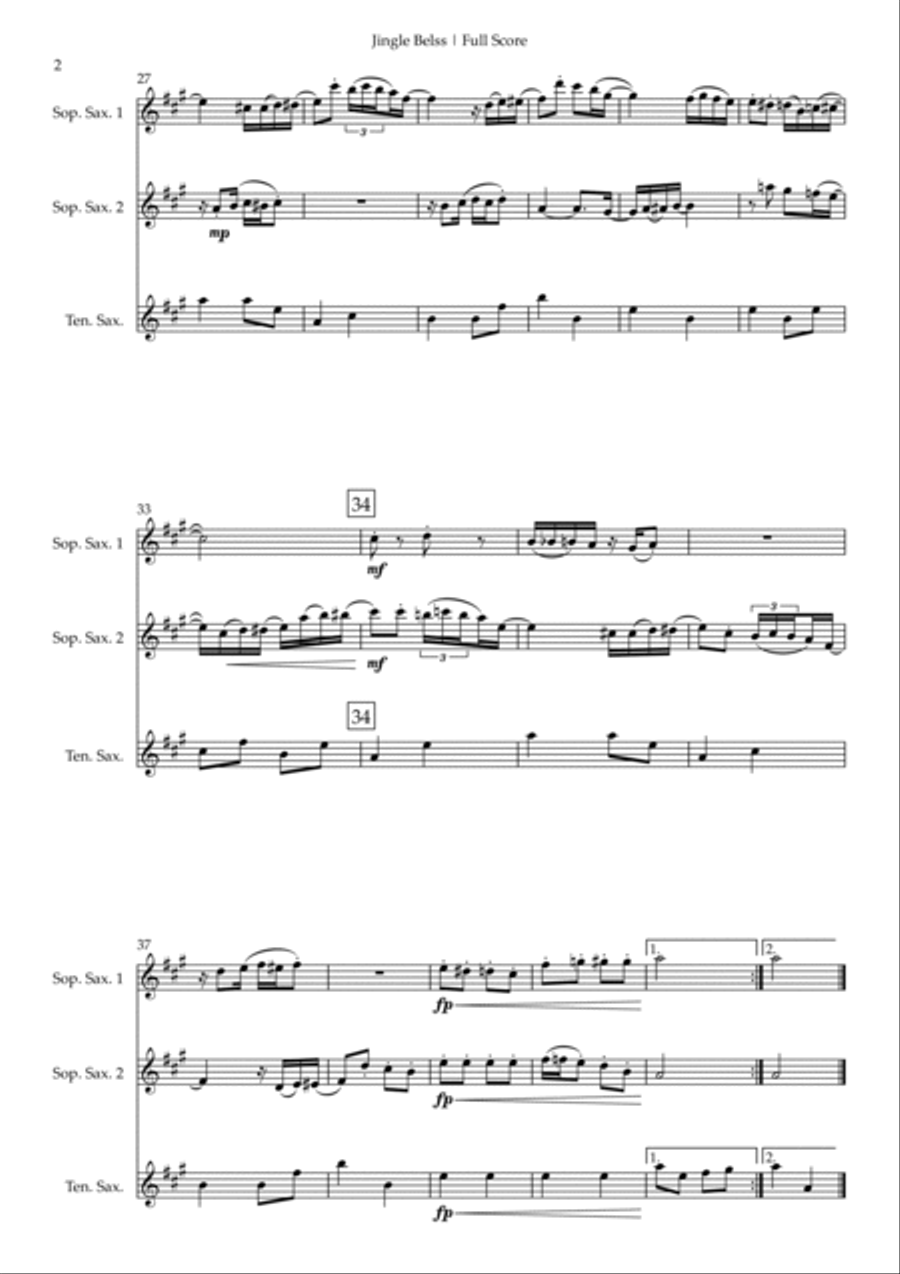 Jingle Bells - Jazz Version (Christmas Song) for Saxophone Trio Woodwind Trio scores gallery preview page 2