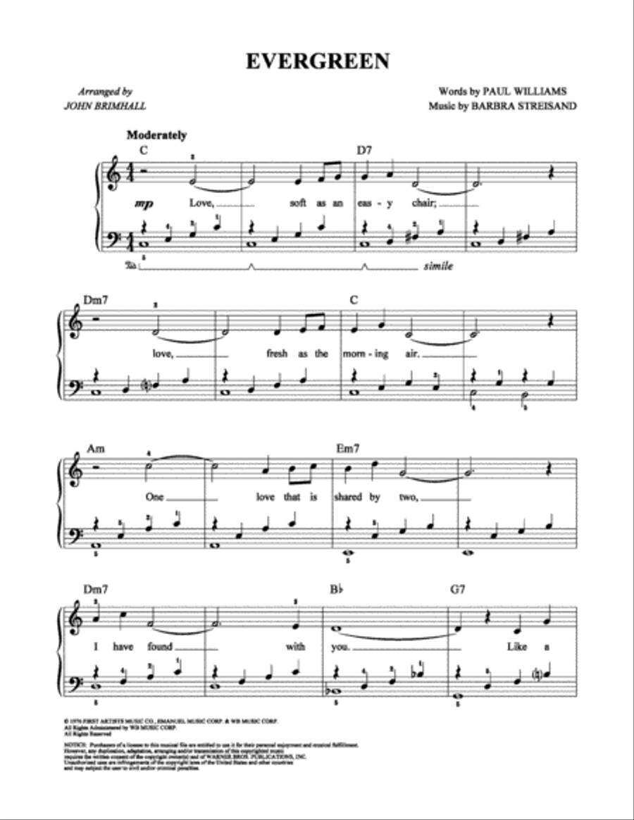 Evergreen Easy Piano scores gallery preview page 1