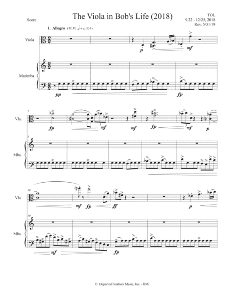 The Viola in Bob's Life (2018) for viola and percussion Small Ensemble scores gallery preview page 3
