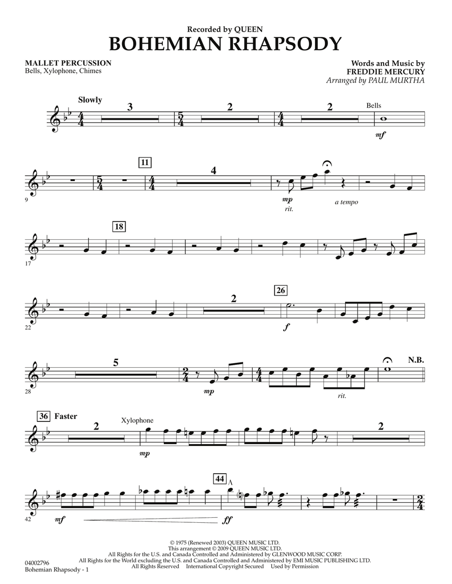 Bohemian Rhapsody - Mallet Percussion Concert Band scores gallery preview page 1
