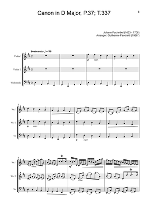 Book cover for Johann Pachelbel - Canon in D Major, P.37; T.337. For Violin Duet and Violoncello. Score and Parts