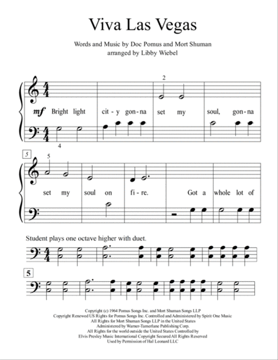 Viva Las Vegas from VIVA LAS VEGAS Easy Piano scores gallery preview page 1