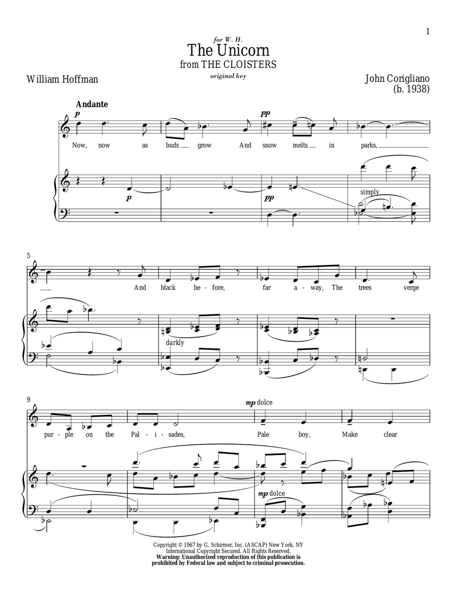 The Unicorn Piano, Vocal scores gallery preview page 1