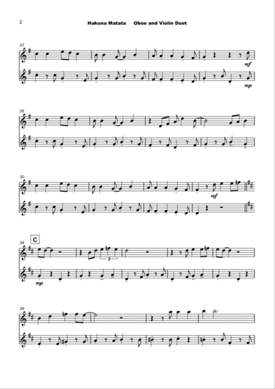 Hakuna Matata Oboe scores gallery preview page 3