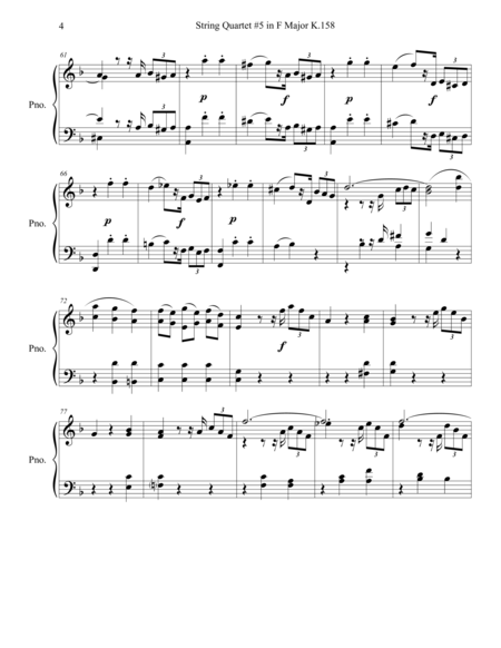 Mozart String Quartet #5 in F Major K.158 (Piano Transcription)