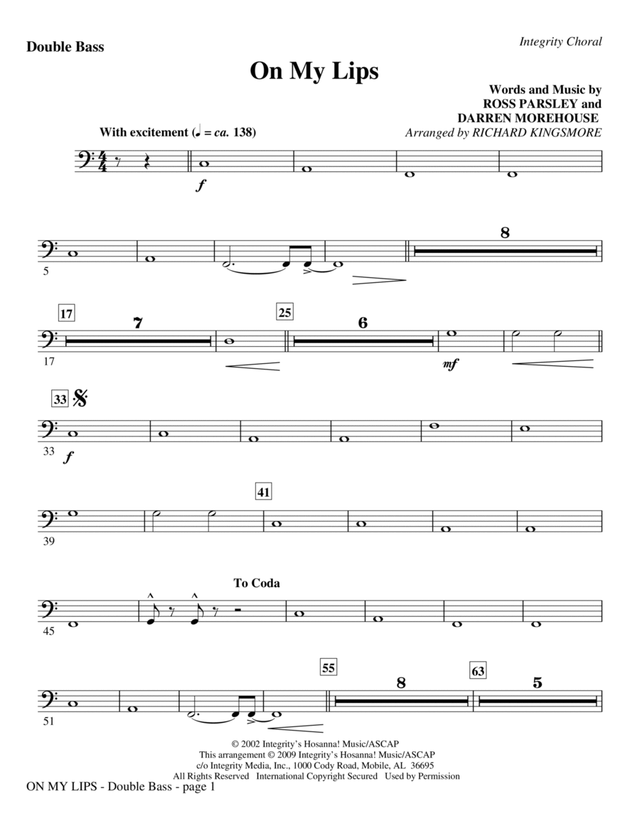 On My Lips - Alto Sax (Horn sub.) Choir scores gallery preview page 1