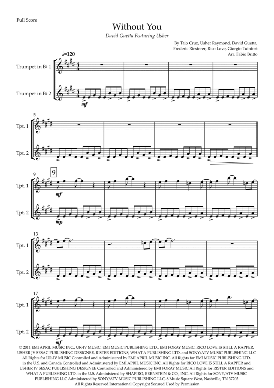 Without You Trumpet Duet scores gallery preview page 1