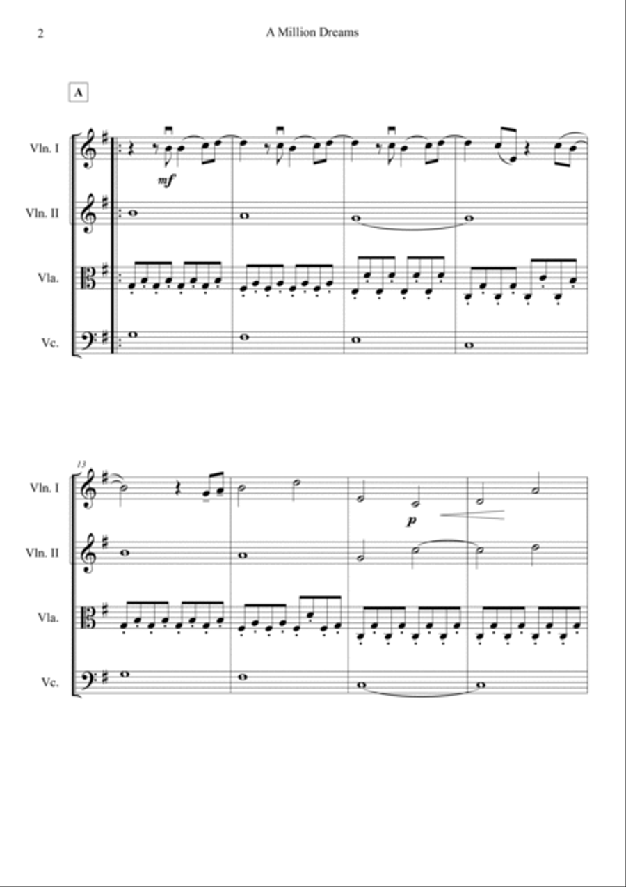 A Million Dreams String Quartet scores gallery preview page 3