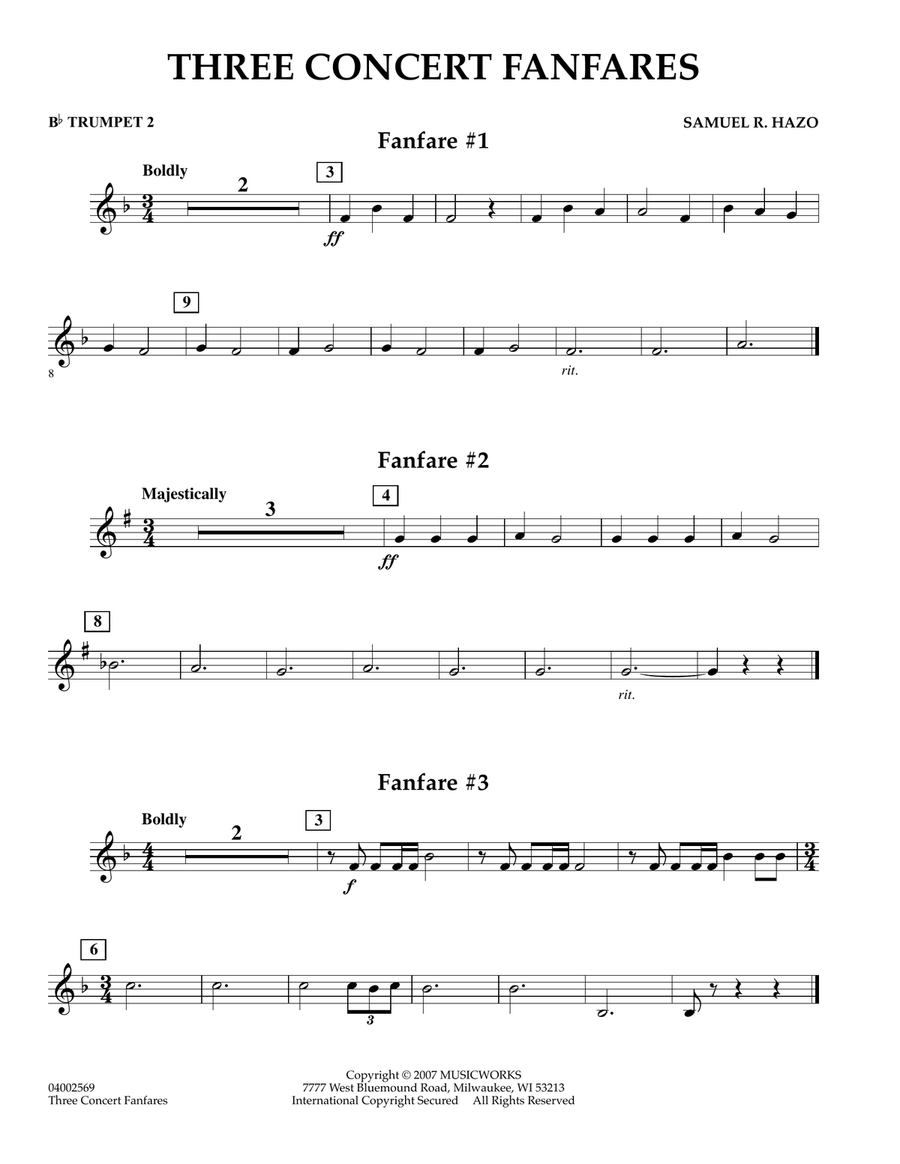Three Concert Fanfares - Bb Trumpet 2 Concert Band scores gallery preview page 1