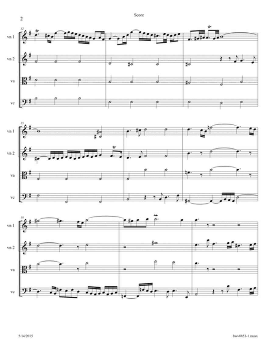 Bach: Prelude BWV 853 arr. for String Quartet image number null