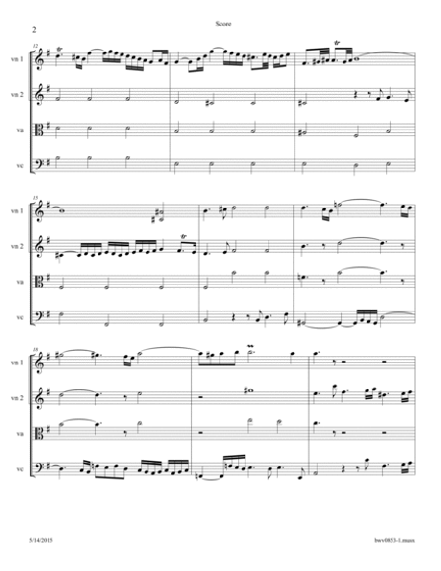 Bach: Prelude BWV 853 arr. for String Quartet String Quartet scores gallery preview page 2