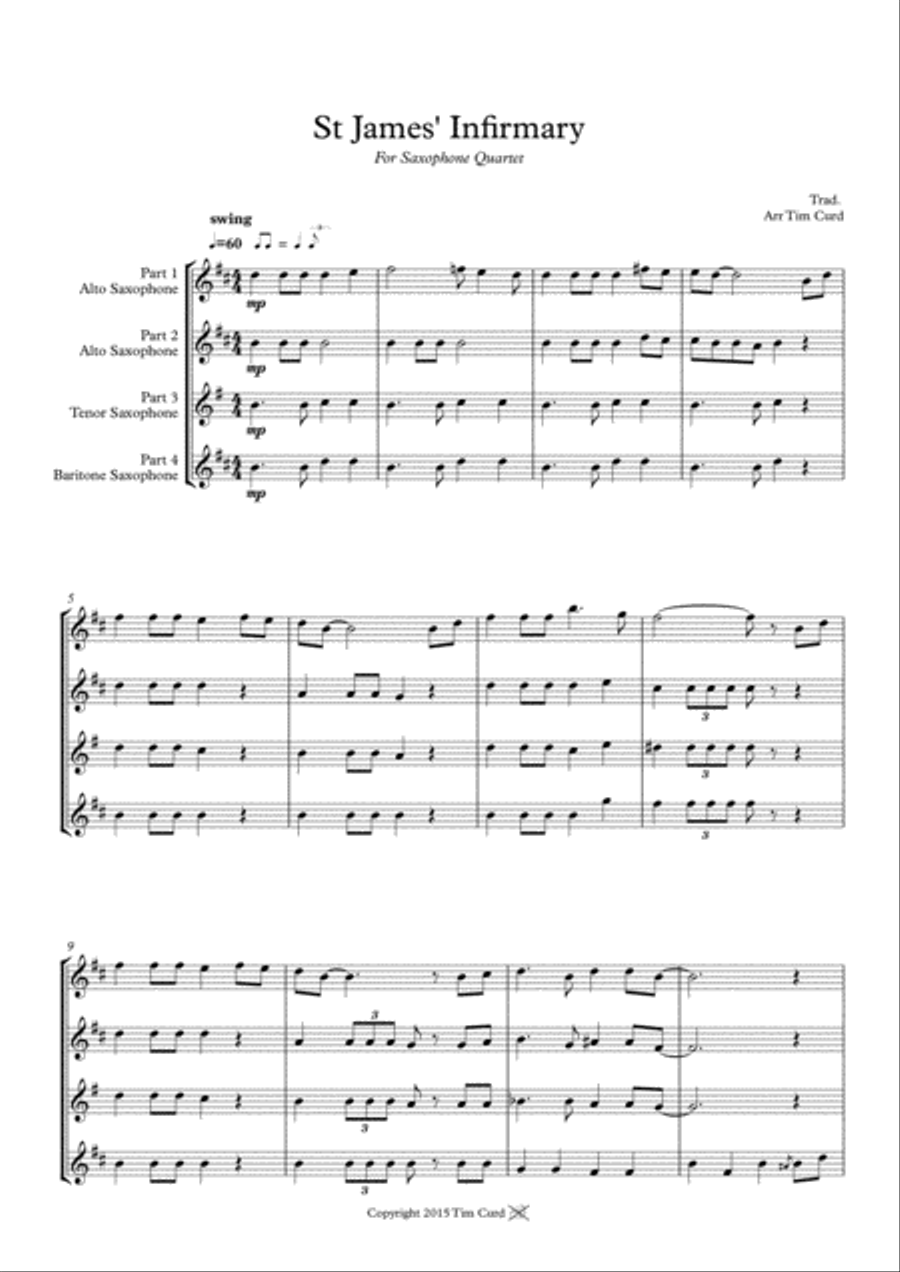 St James' Infirmary. For Saxophone Quartet Saxophone Quartet scores gallery preview page 2