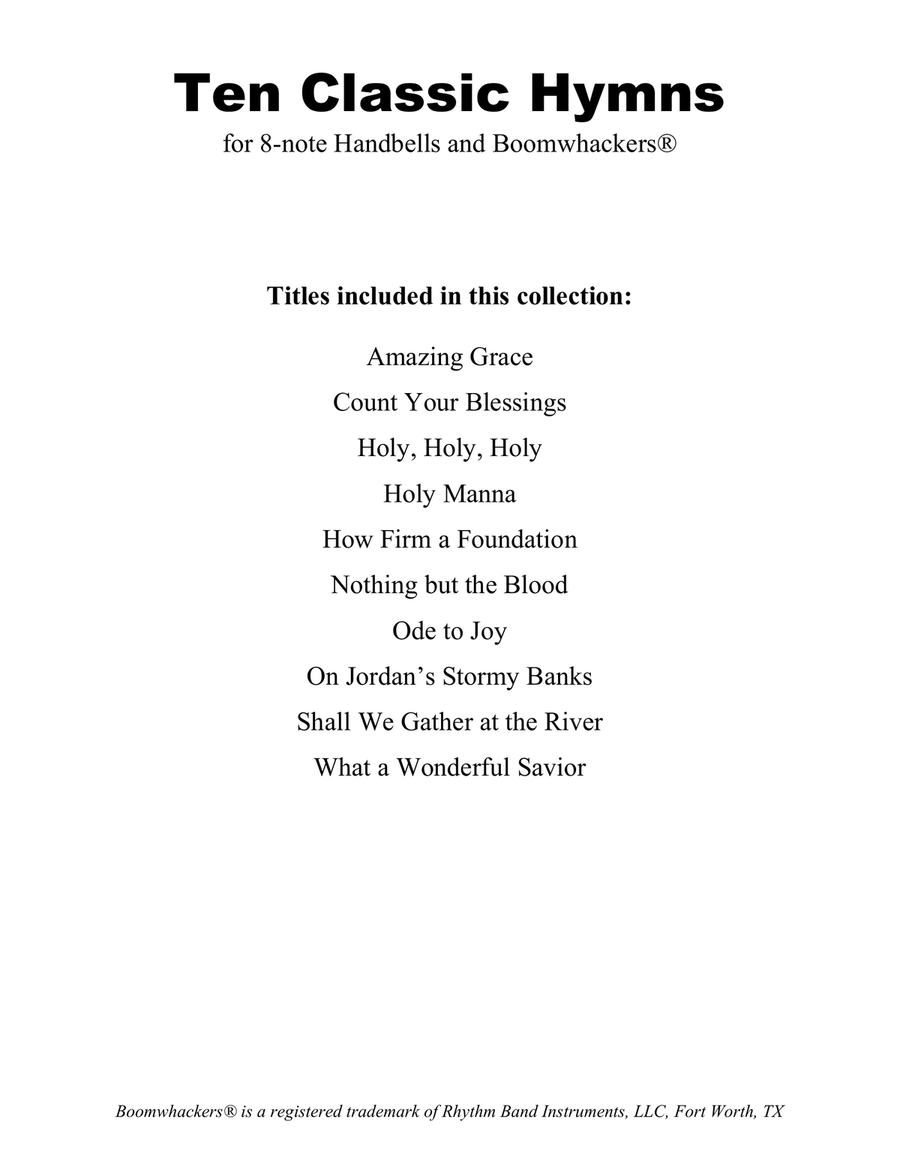 Ten Classic Hymns (for 8-note Bells and Boomwhackers with Color Coded Notes) Handbell Choir scores gallery preview page 2