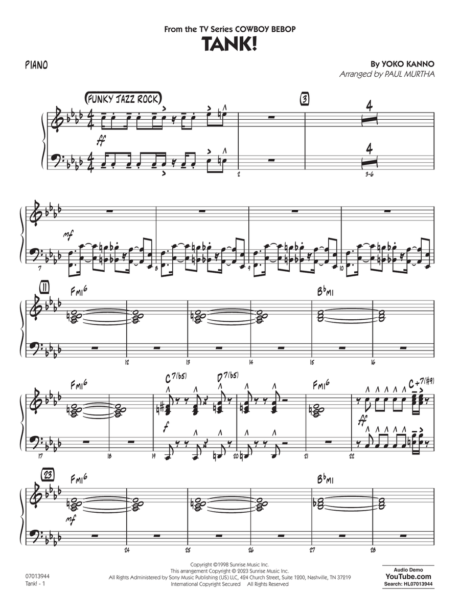Tank! (from Cowboy Bebop) (arr. Paul Murtha) - Piano Jazz Ensemble scores gallery preview page 1