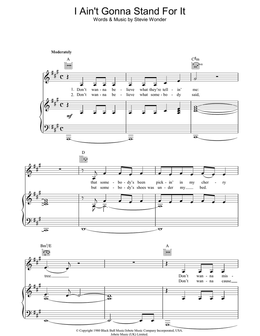 I Ain't Gonna Stand For It Piano, Vocal, Guitar scores gallery preview page 1