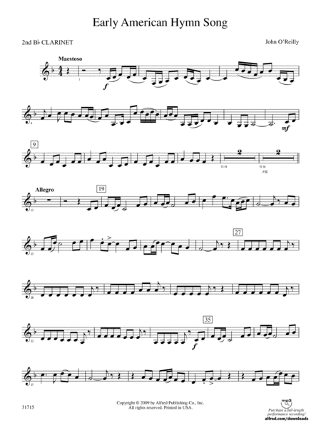Early American Hymn Song: 2nd B-flat Clarinet