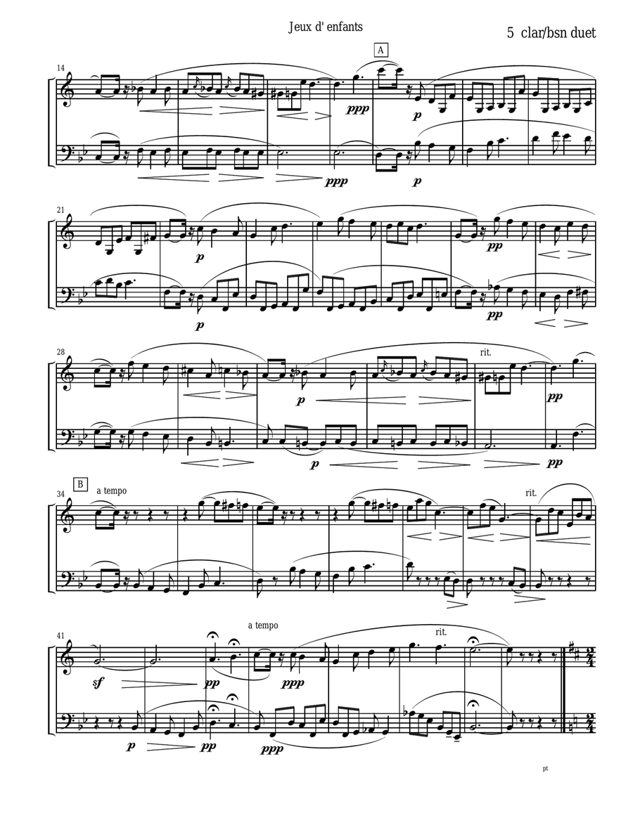 Bizet - Children's Games for Clarinet and Bassoon Duet Woodwind Duet scores gallery preview page 5