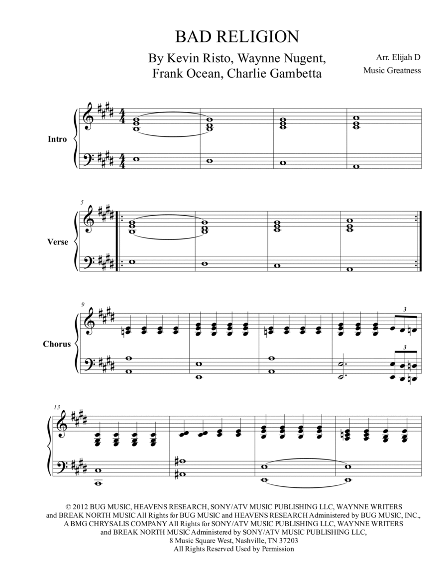 Bad Religion Easy Piano scores gallery preview page 1