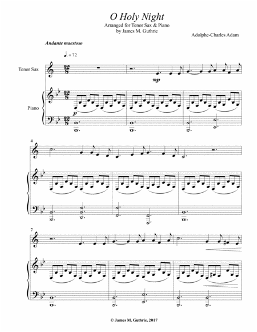 O Holy Night for Tenor Sax & Piano Tenor Saxophone scores gallery preview page 1