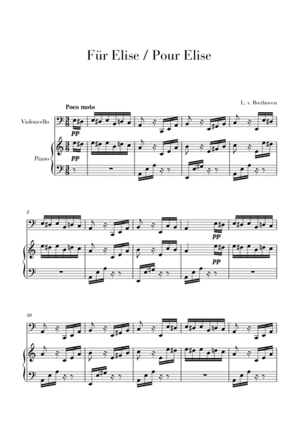 Pour Elise (Für Elise) for Cello and Piano image number null