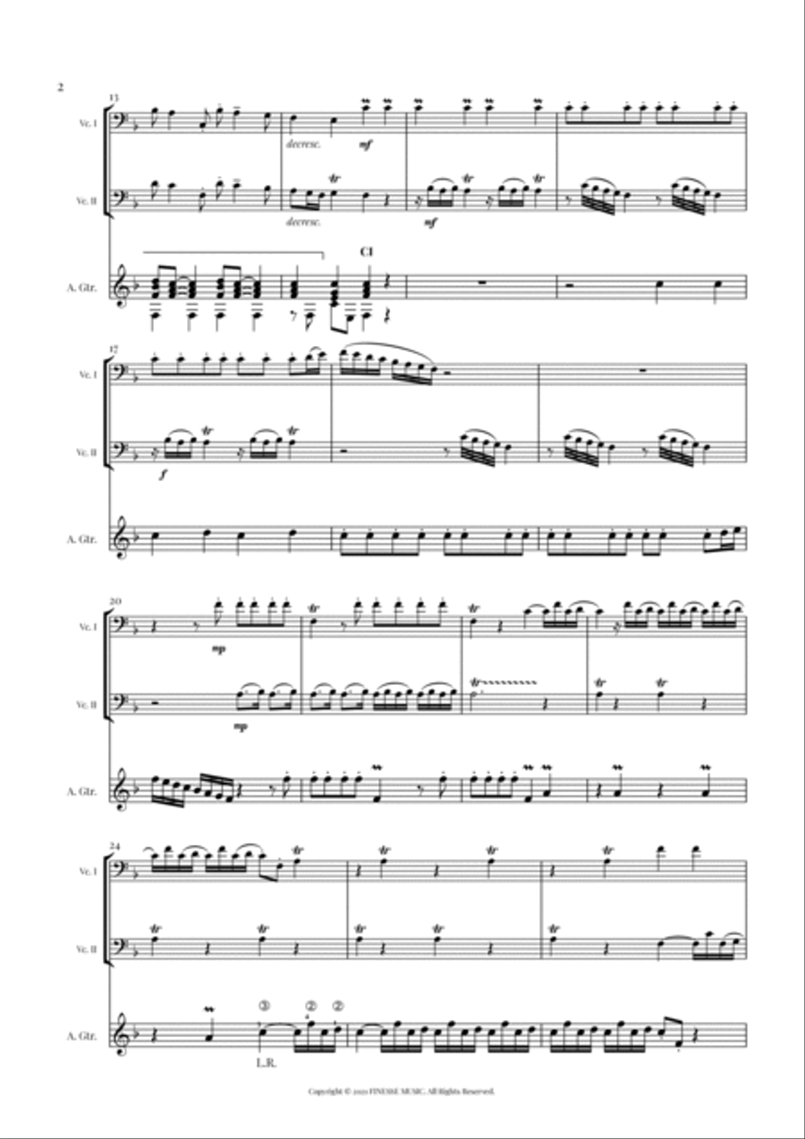 TRIO - Four Seasons Spring (Allegro) for 2 CELLOS and ACOUSTIC GUITAR - F Major Small Ensemble scores gallery preview page 4