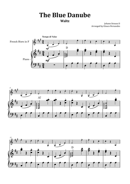 The Blue Danube - French Horn and Piano with Chord Notations image number null