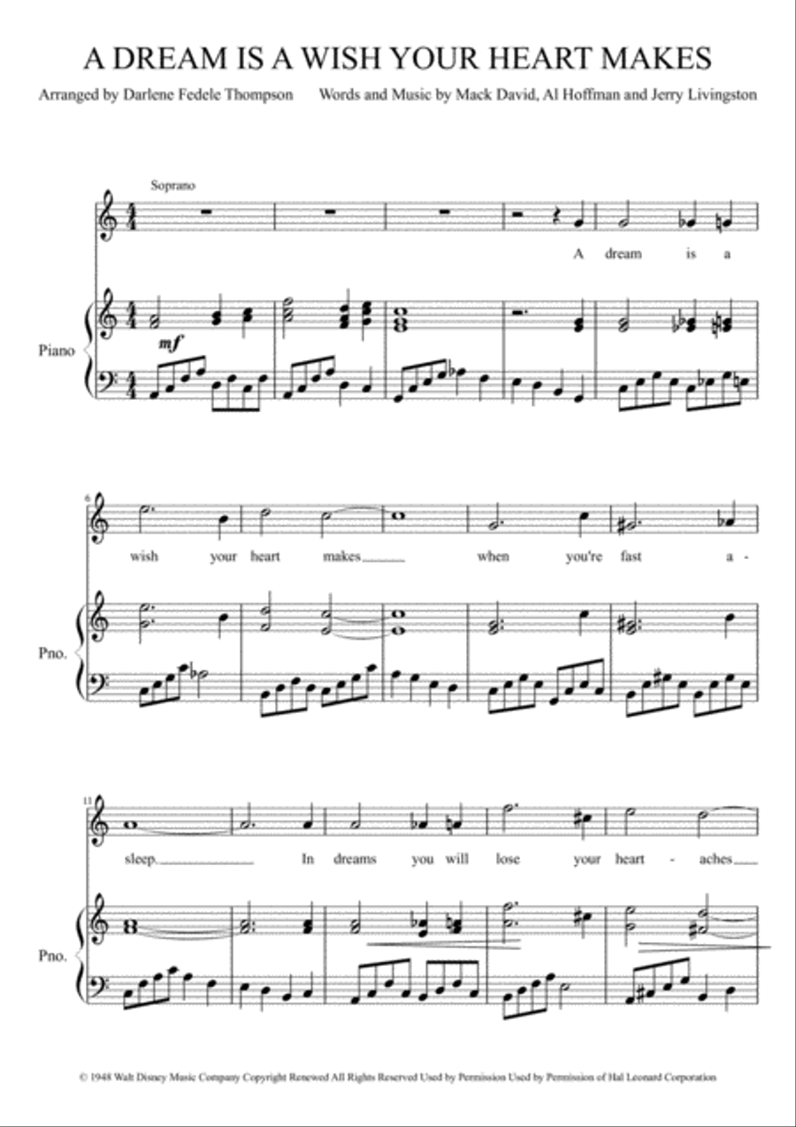 A Dream Is A Wish Your Heart Makes Easy Piano scores gallery preview page 1
