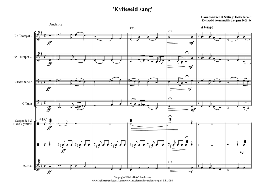 Kviteseid Song for Brass/Messing Quartet Brass Ensemble scores gallery preview page 2